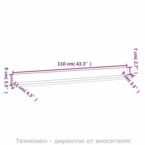 Стенни рафтове, 2 бр, сиви, 110x11x9 см масивно борово дърво