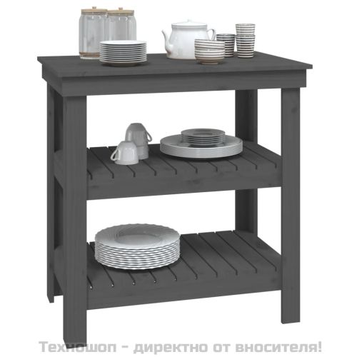 Работна маса сива 78,5x50x80 см борово дърво масив