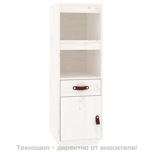 Висок шкаф, бял, 34x40x108,5 см, борово дърво масив