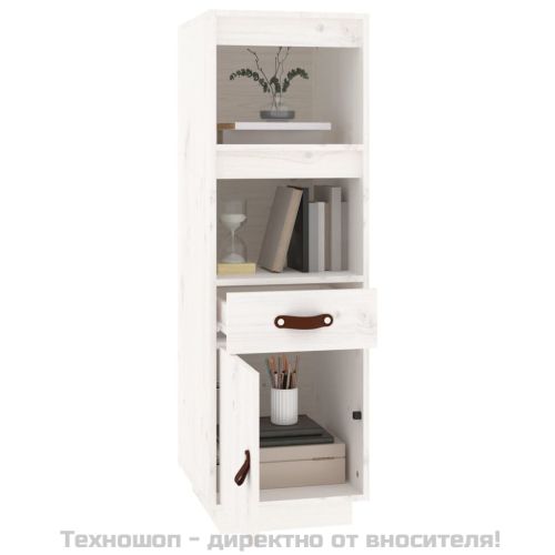 Висок шкаф, бял, 34x40x108,5 см, борово дърво масив