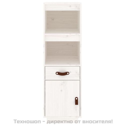 Висок шкаф, бял, 34x40x108,5 см, борово дърво масив