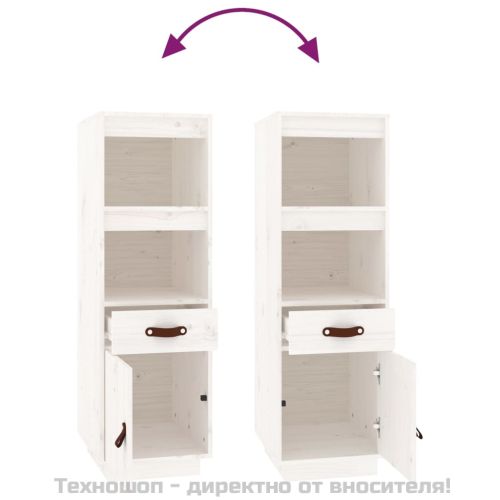 Висок шкаф, бял, 34x40x108,5 см, борово дърво масив