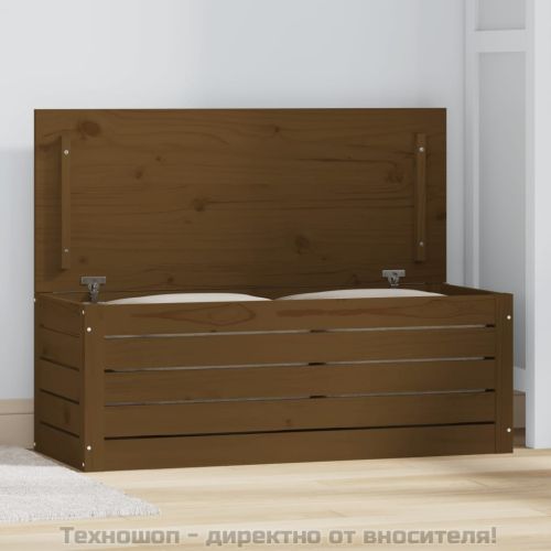 Кутия за съхранение, меденокафява, 89x36,5x33 см, бор масив