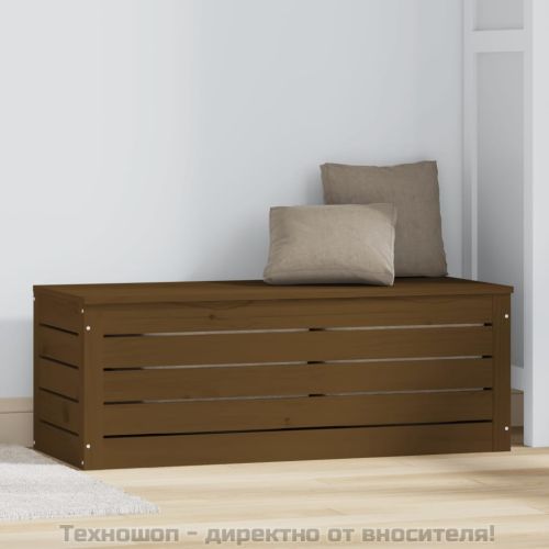 Кутия за съхранение, меденокафява, 89x36,5x33 см, бор масив