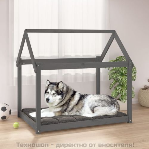 Кучешко легло, сиво, 111x80x100 см, борова дървесина масив