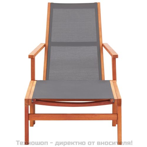 Градински стол с подложка за крака сив евкалипт масив textilene