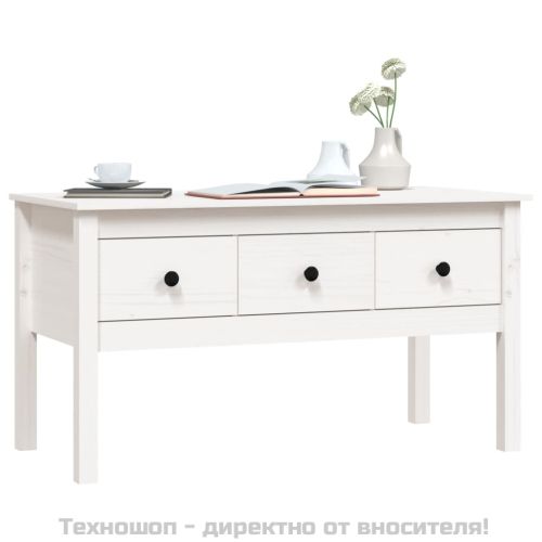 Кафе маса, бяла, 102x49x55 см, борово дърво масив