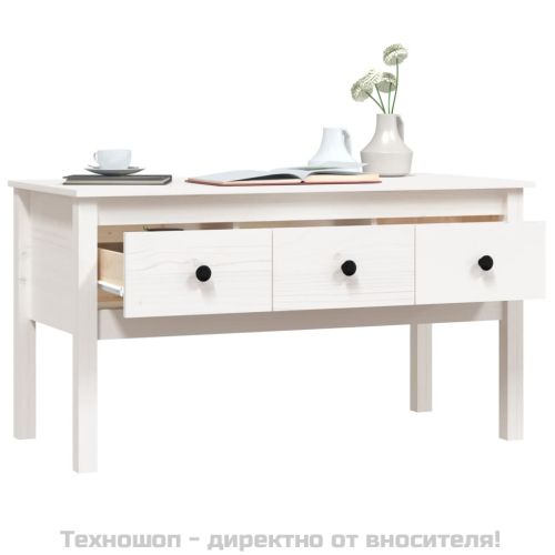 Кафе маса, бяла, 102x49x55 см, борово дърво масив