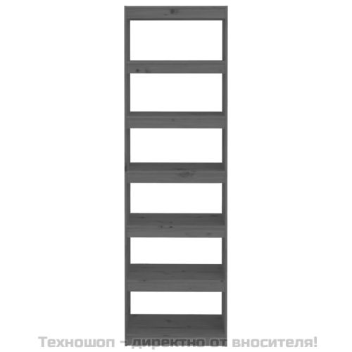 Библиотека/разделител за стая, сива, 60x30x199,5 см, бор масив