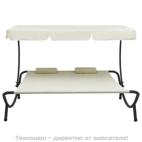 Лаундж легло за открито с навес и възглавници, кремавобяло