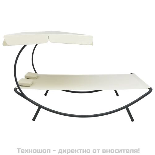 Лаундж легло за открито с навес и възглавници, кремавобяло