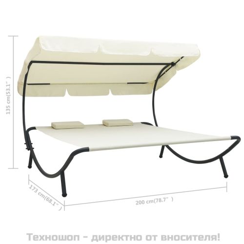 Лаундж легло за открито с навес и възглавници, кремавобяло