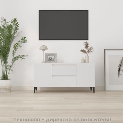 ТВ шкаф, бял, 102x44,5x50 см, инженерно дърво