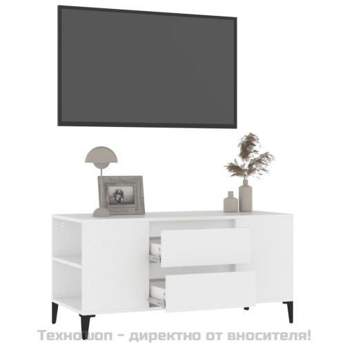 ТВ шкаф, бял, 102x44,5x50 см, инженерно дърво
