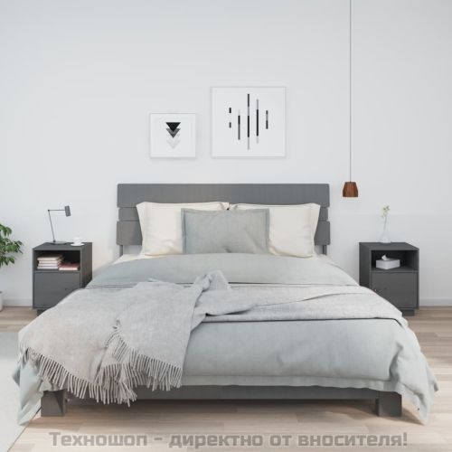 Нощни шкафчета, 2 бр, сиви, 40x34x55 см, борово дърво масив