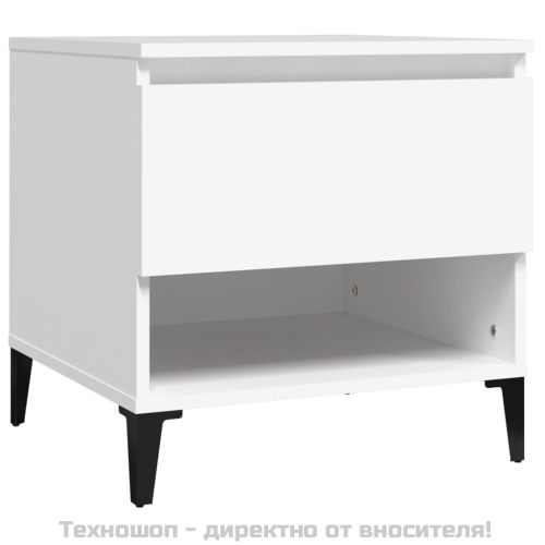 Странична маса, бяла, 50x46x50 см, инженерно дърво
