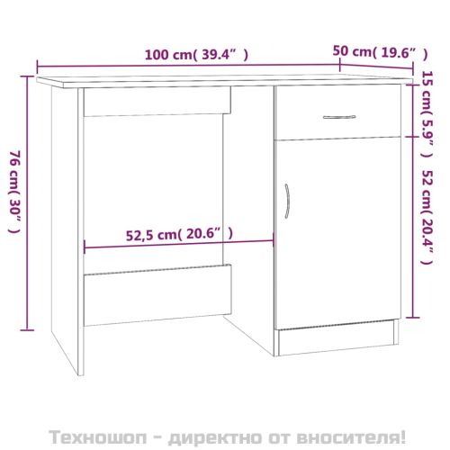 Бюро, опушен дъб, 100x50x76 см, инженерно дърво