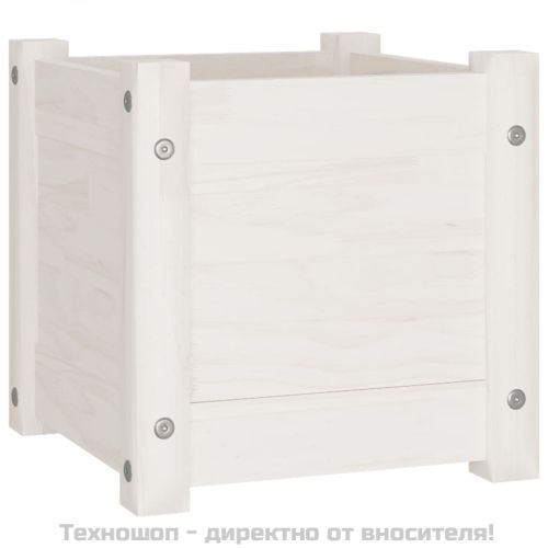 Градински сандък, бял, 31x31x31 см, бор масив