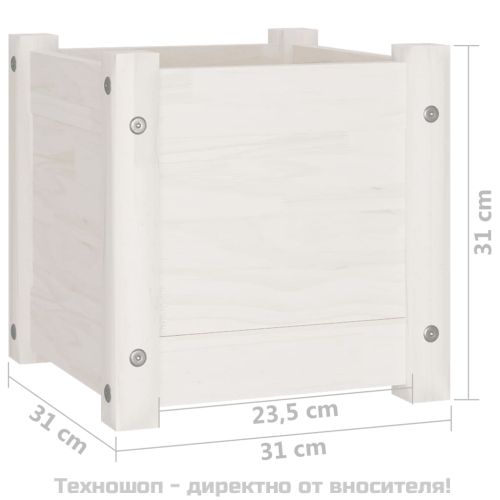 Градински сандък, бял, 31x31x31 см, бор масив