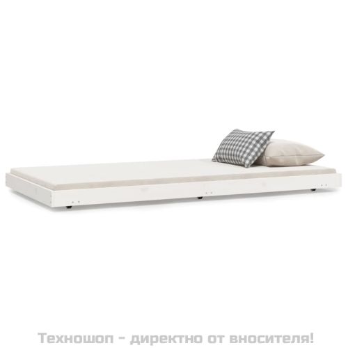 Рамка за легло без матрак, бял, 100x200 см, бор масив