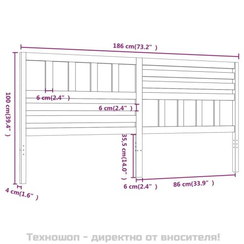 Горна табла за легло, бяла, 186x4x100 см, бор масив