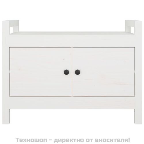 Пейка за антре, бяла, 80x40x60 см, борово дърво масив