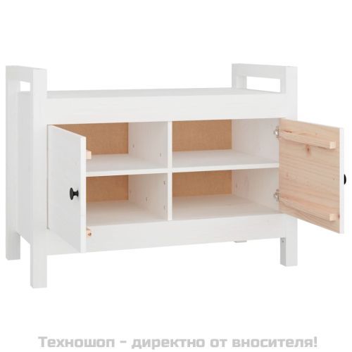 Пейка за антре, бяла, 80x40x60 см, борово дърво масив