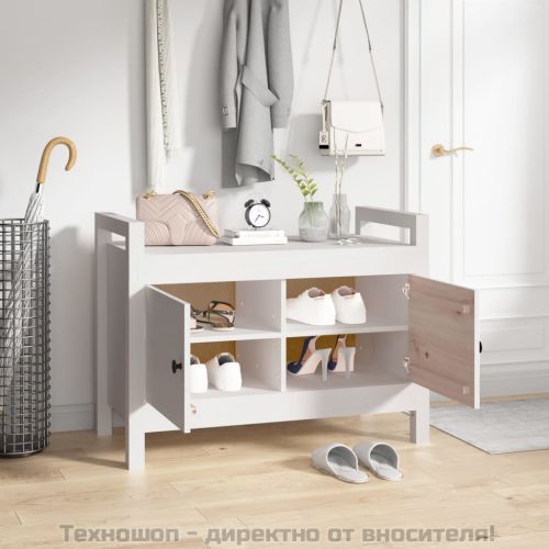 Пейка за антре, бяла, 80x40x60 см, борово дърво масив