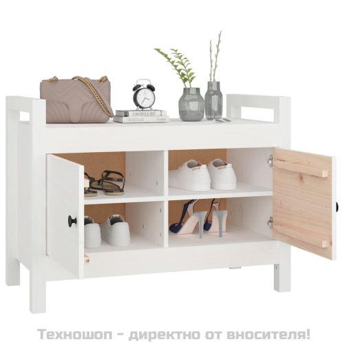 Пейка за антре, бяла, 80x40x60 см, борово дърво масив