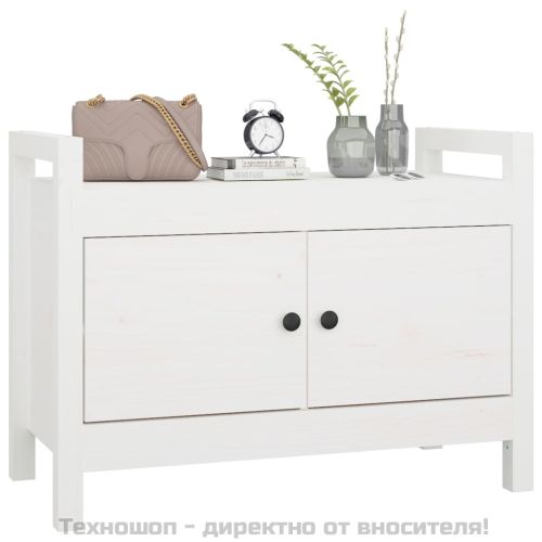 Пейка за антре, бяла, 80x40x60 см, борово дърво масив