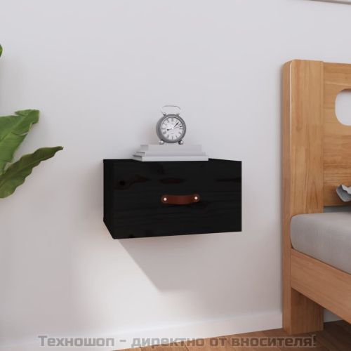 Нощно шкафче за стенен монтаж, черно 40x29,5x22 см