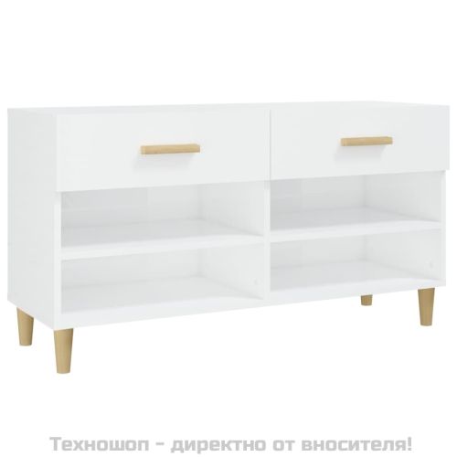 Шкаф за обувки, бял гланц, 102x35x55 см, инженерно дърво