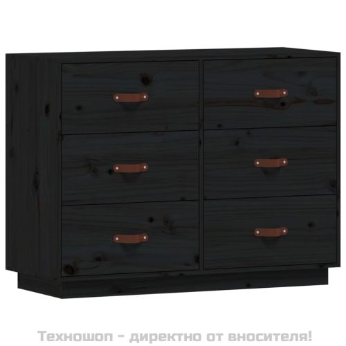 Сайдборд, черен, 100x40x75 см, бор масив