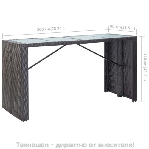 Градински бар комплект, 9 части, черен полиратан
