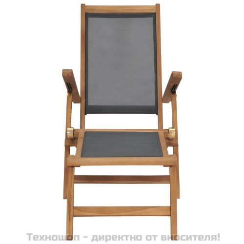 Градински шезлонг с поставка за крака тиково дърво масив черен