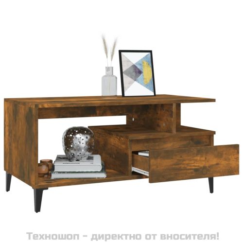 Кафе маса, опушен дъб, 90x49x45 см, инженерно дърво