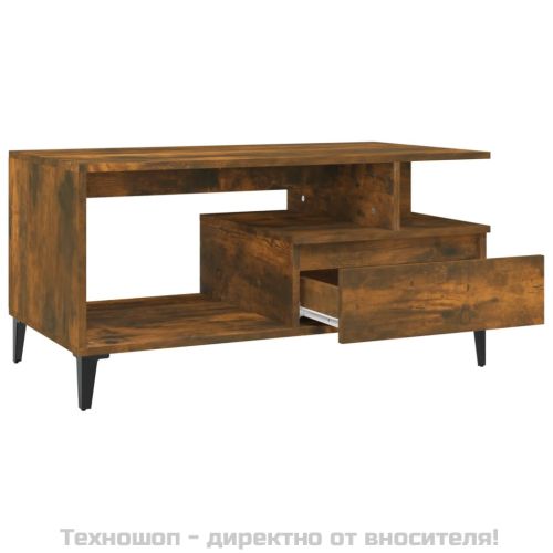 Кафе маса, опушен дъб, 90x49x45 см, инженерно дърво