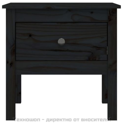 Странична масичка, черна, 50x50x49 см, борово дърво масив