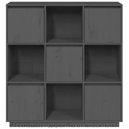 Висок шкаф, сив, 110,5x35x117 см, борово дърво масив
