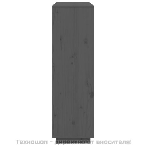 Висок шкаф, сив, 110,5x35x117 см, борово дърво масив