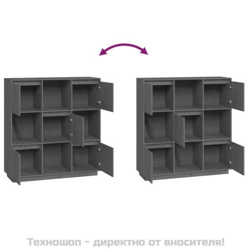 Висок шкаф, сив, 110,5x35x117 см, борово дърво масив