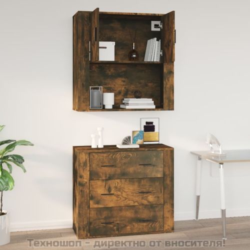 Стенен шкаф, опушен дъб, 80x33x80 см, инженерно дърво