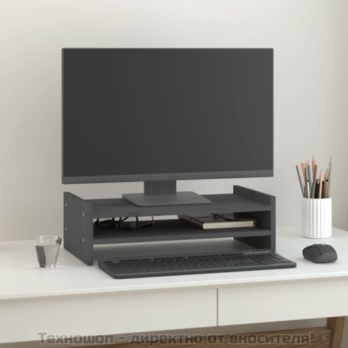 Поставка за монитор, сива, 50x27x15 см, бор масив