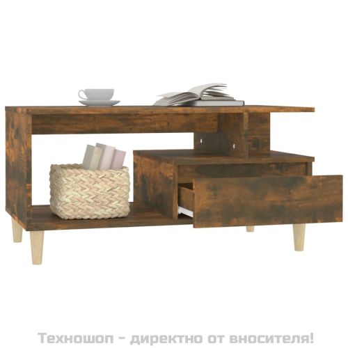 Кафе маса, опушен дъб, 90x49x45 см, инженерно дърво