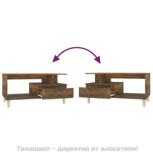 Кафе маса, опушен дъб, 90x49x45 см, инженерно дърво