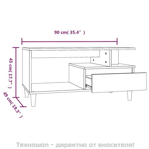 Кафе маса, опушен дъб, 90x49x45 см, инженерно дърво