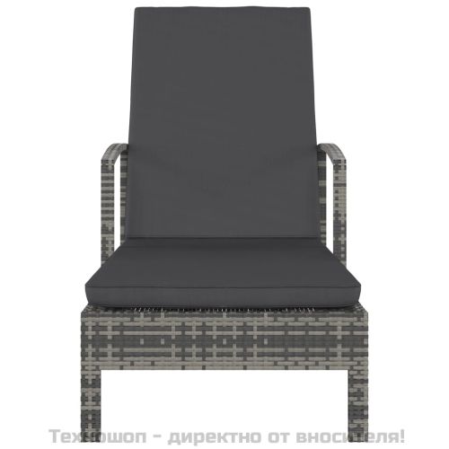 Шезлонг с подлакътници, полиратан, сив