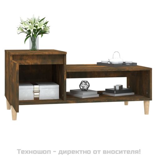 Кафе маса, опушен дъб, 100x50x45 см, инженерно дърво