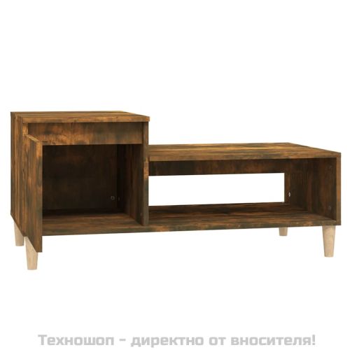 Кафе маса, опушен дъб, 100x50x45 см, инженерно дърво