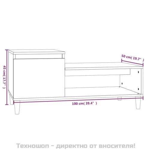 Кафе маса, опушен дъб, 100x50x45 см, инженерно дърво